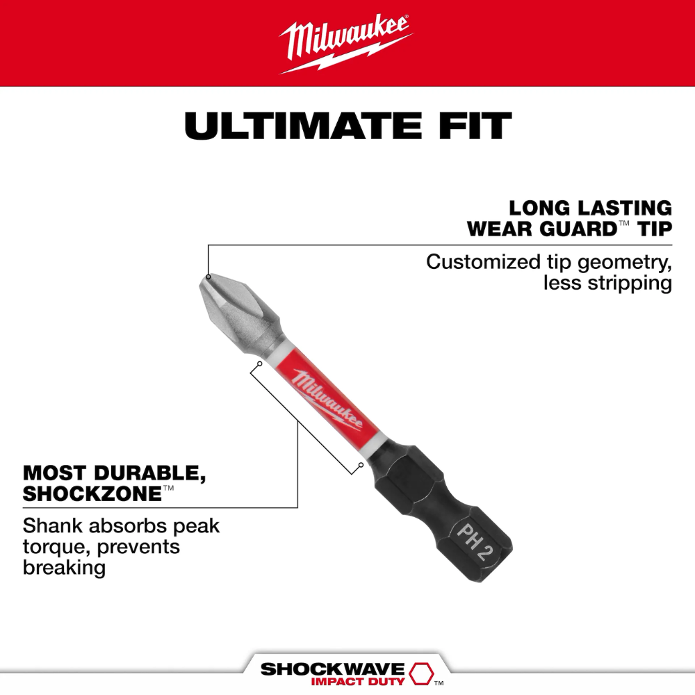 Milwaukee SHOCKWAVE Impact Duty 6" Phillips #2 Power Bits (1 from Columbia Safety